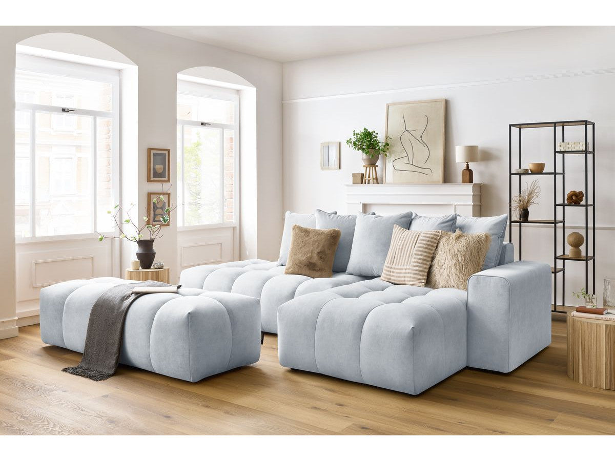 Canapé d'angle fixe MONT-BLANC velours avec pouf