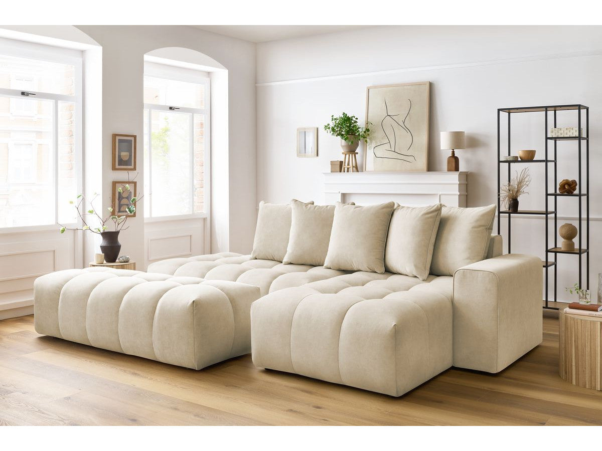 Canapé d'angle fixe MONT-BLANC velours avec pouf
