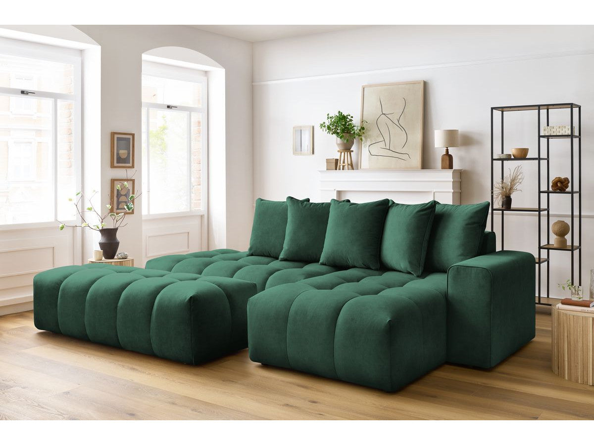 Canapé d'angle fixe MONT-BLANC velours avec pouf