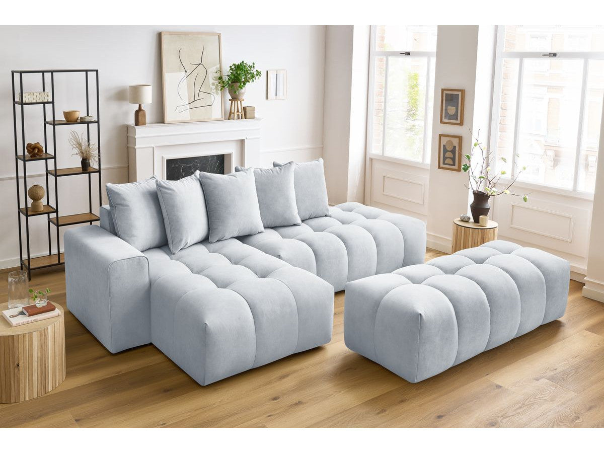 Canapé d'angle fixe MONT-BLANC velours avec pouf