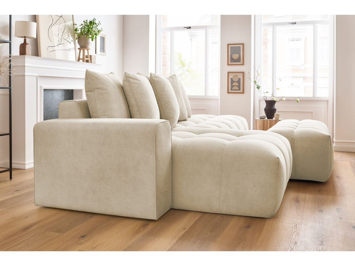 Canapé d'angle fixe MONT-BLANC velours avec pouf