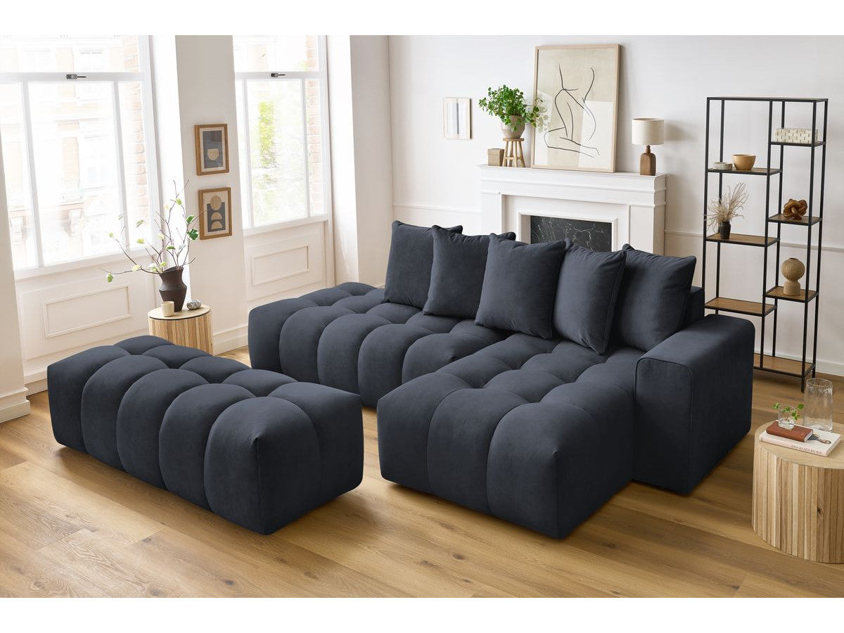 Canapé d'angle fixe MONT-BLANC velours avec pouf