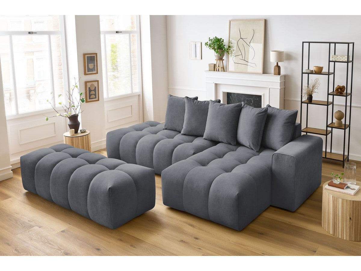 Canapé d'angle fixe MONT-BLANC velours avec pouf