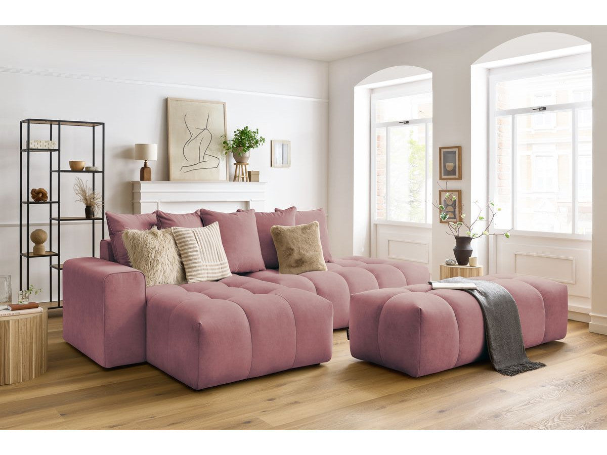 Canapé d'angle fixe MONT-BLANC velours avec pouf