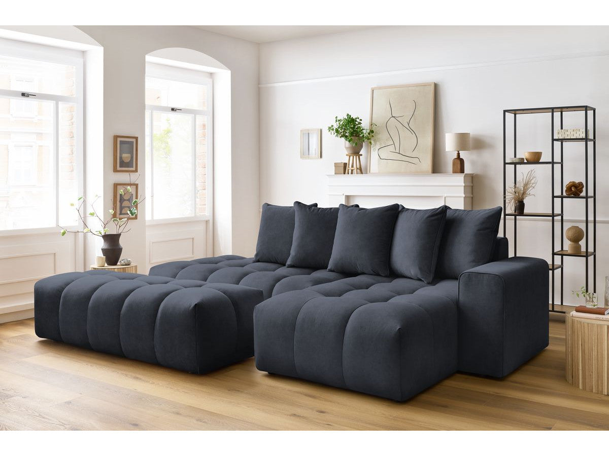 Canapé d'angle fixe MONT-BLANC velours avec pouf