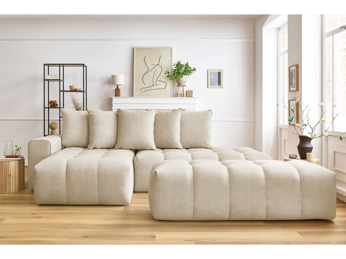 Canapé d'angle fixe MONT-BLANC velours avec pouf