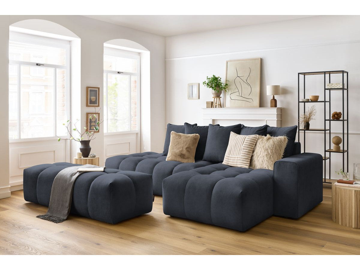 Canapé d'angle fixe MONT-BLANC velours avec pouf