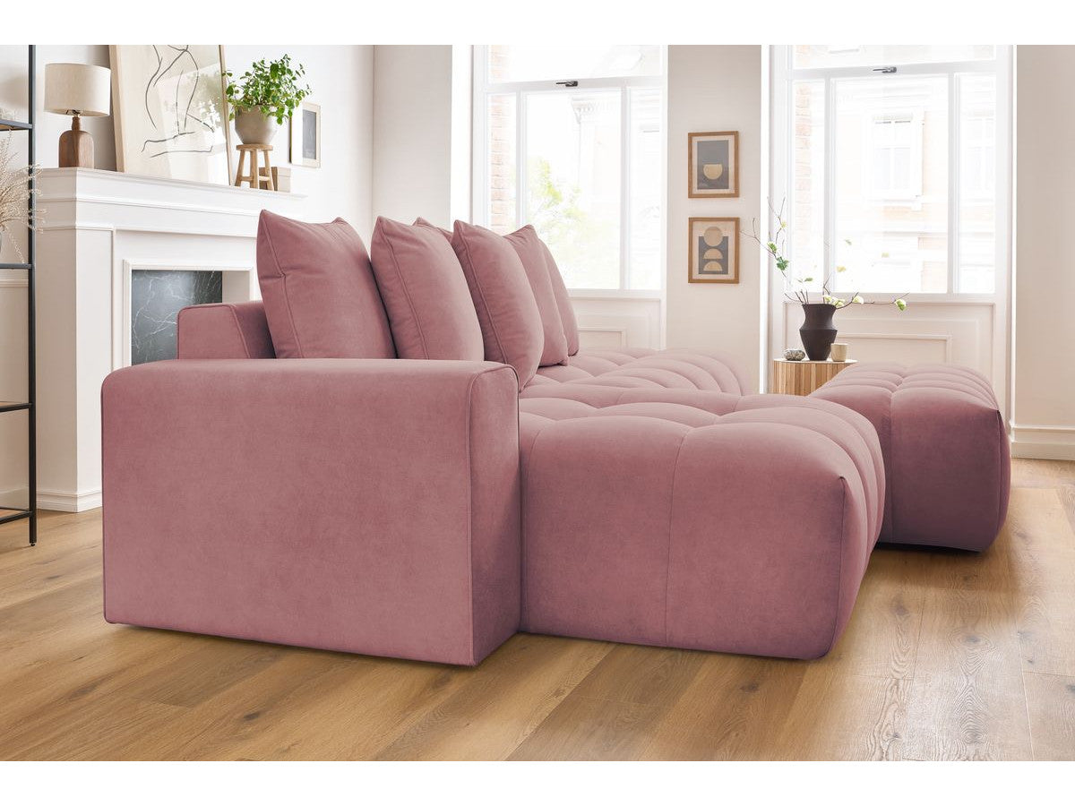 Canapé d'angle fixe MONT-BLANC velours avec pouf