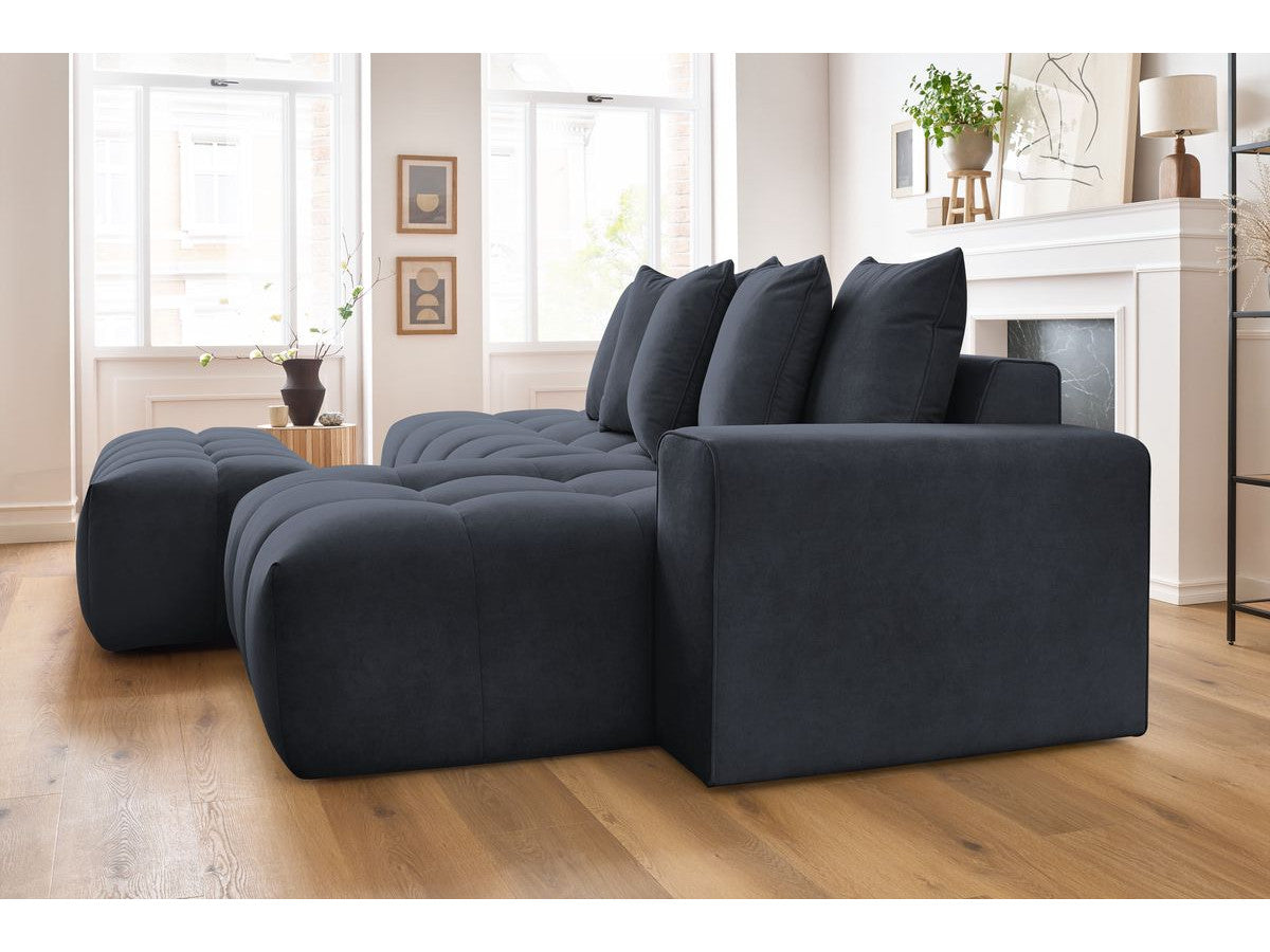 Canapé d'angle fixe MONT-BLANC velours avec pouf