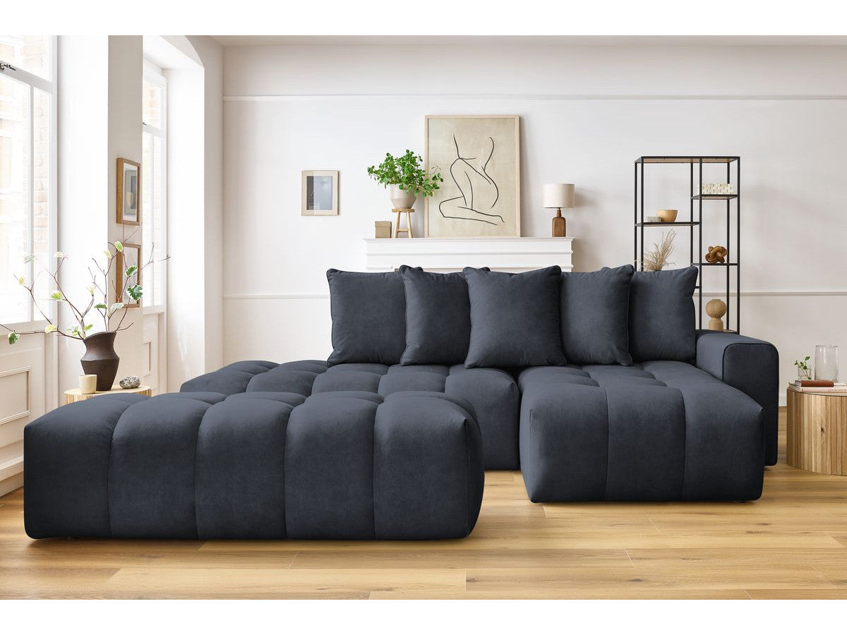 Canapé d'angle fixe MONT-BLANC velours avec pouf