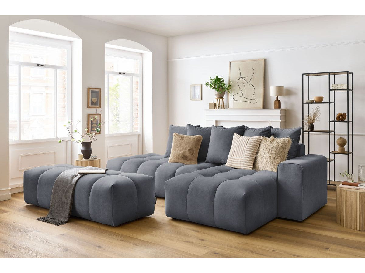 Canapé d'angle fixe MONT-BLANC velours avec pouf