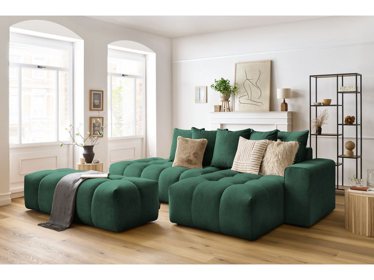 Canapé d'angle fixe MONT-BLANC velours avec pouf