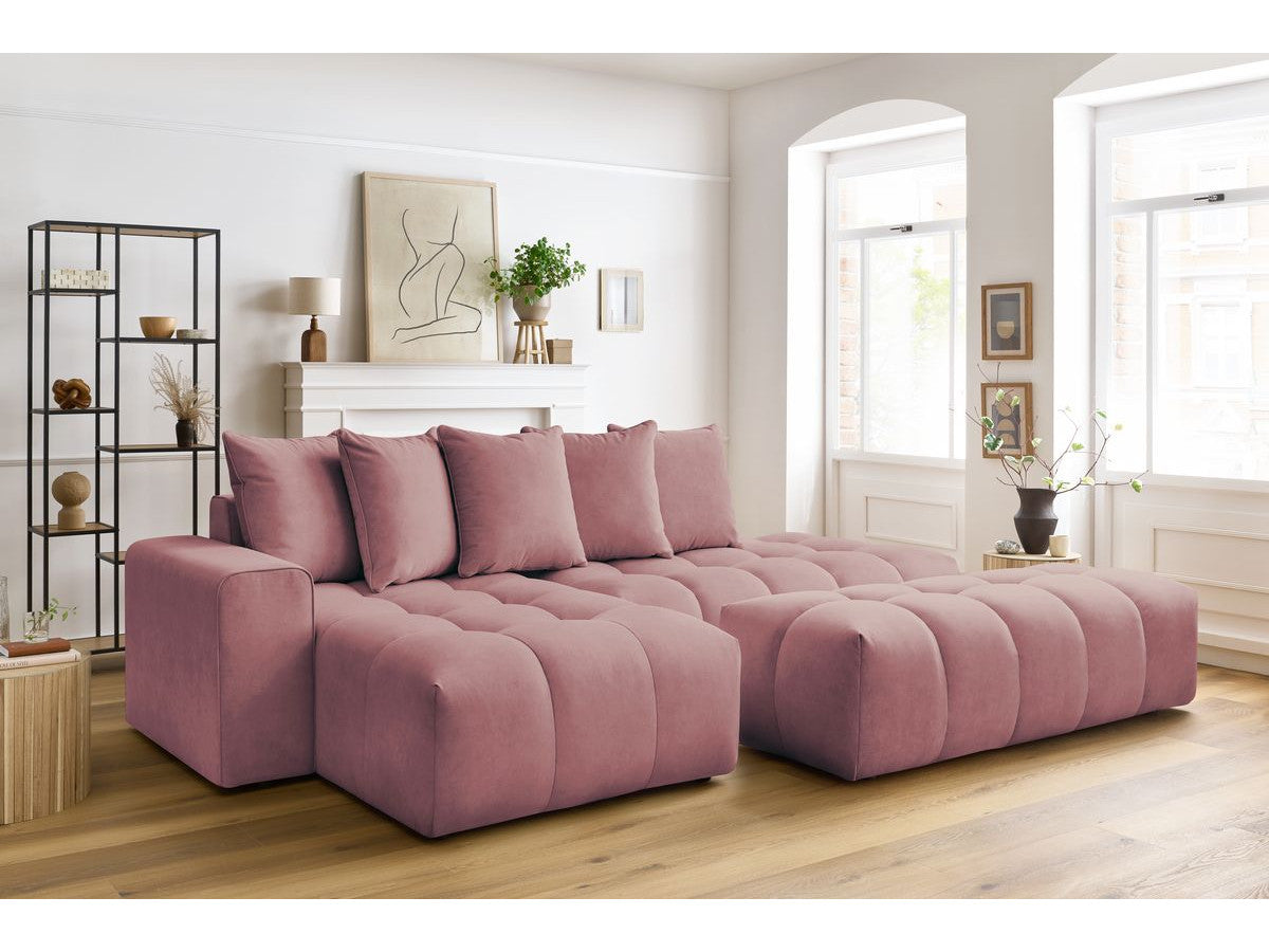 Canapé d'angle fixe MONT-BLANC velours avec pouf
