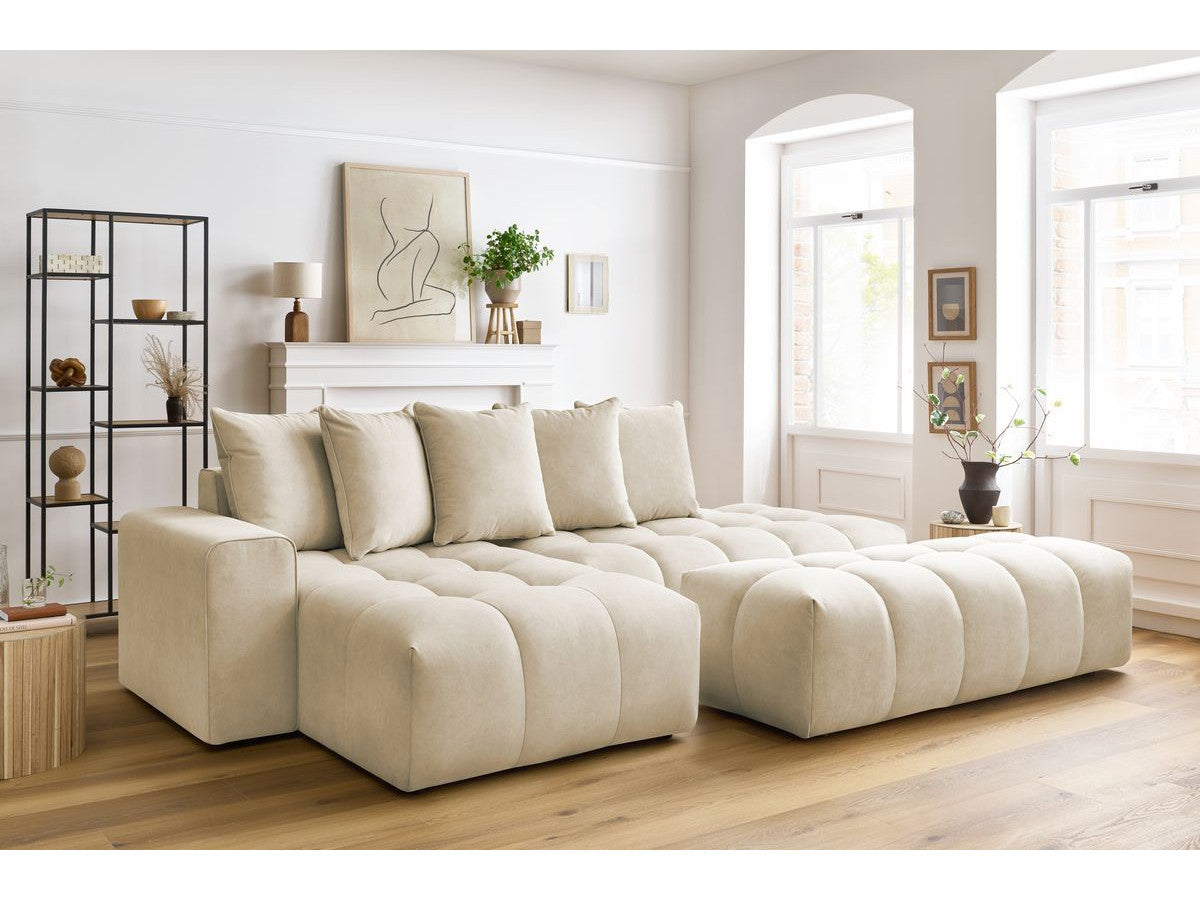 Canapé d'angle fixe MONT-BLANC velours avec pouf