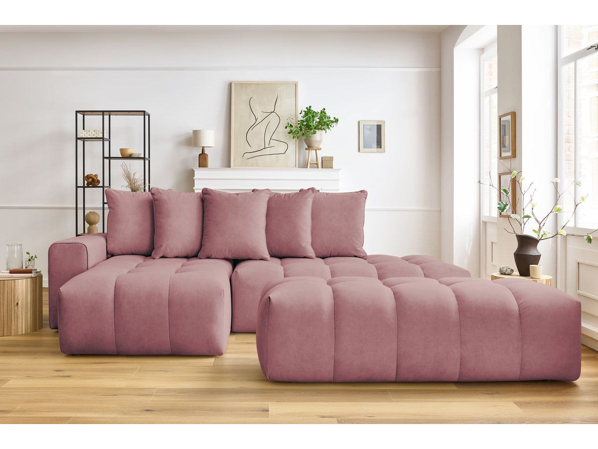 Canapé d'angle fixe MONT-BLANC velours avec pouf