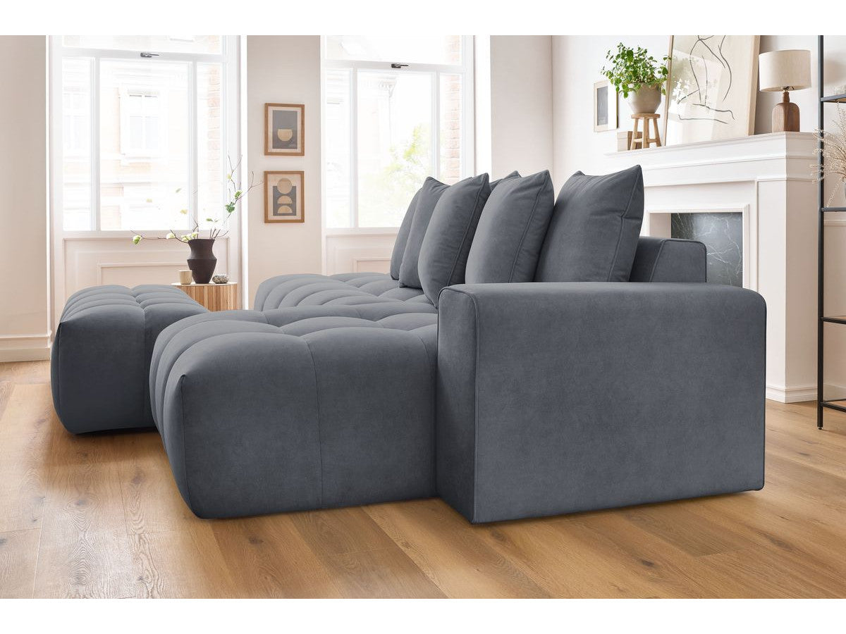 Canapé d'angle fixe MONT-BLANC velours avec pouf