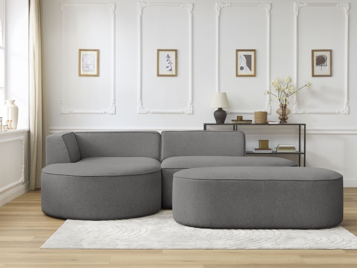 Canapé d'angle fixe ROUSSEAU tissu chiné avec pouf