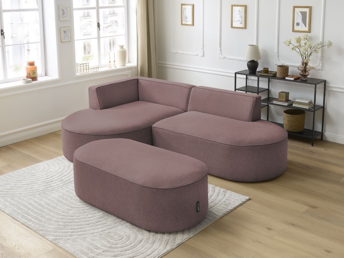 Canapé d'angle fixe ROUSSEAU tissu chiné avec pouf