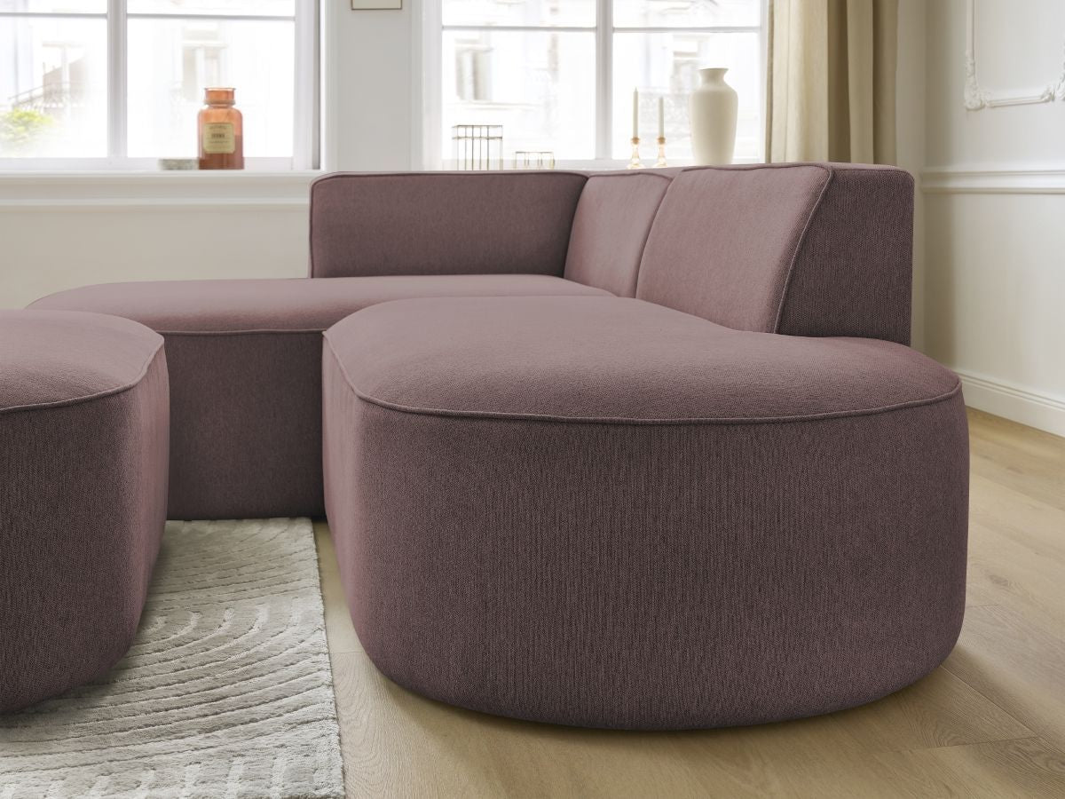 Canapé d'angle fixe ROUSSEAU tissu chiné avec pouf