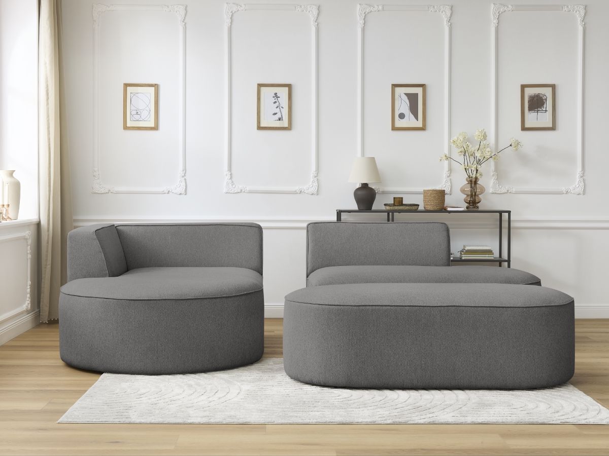 Canapé d'angle fixe ROUSSEAU tissu chiné avec pouf
