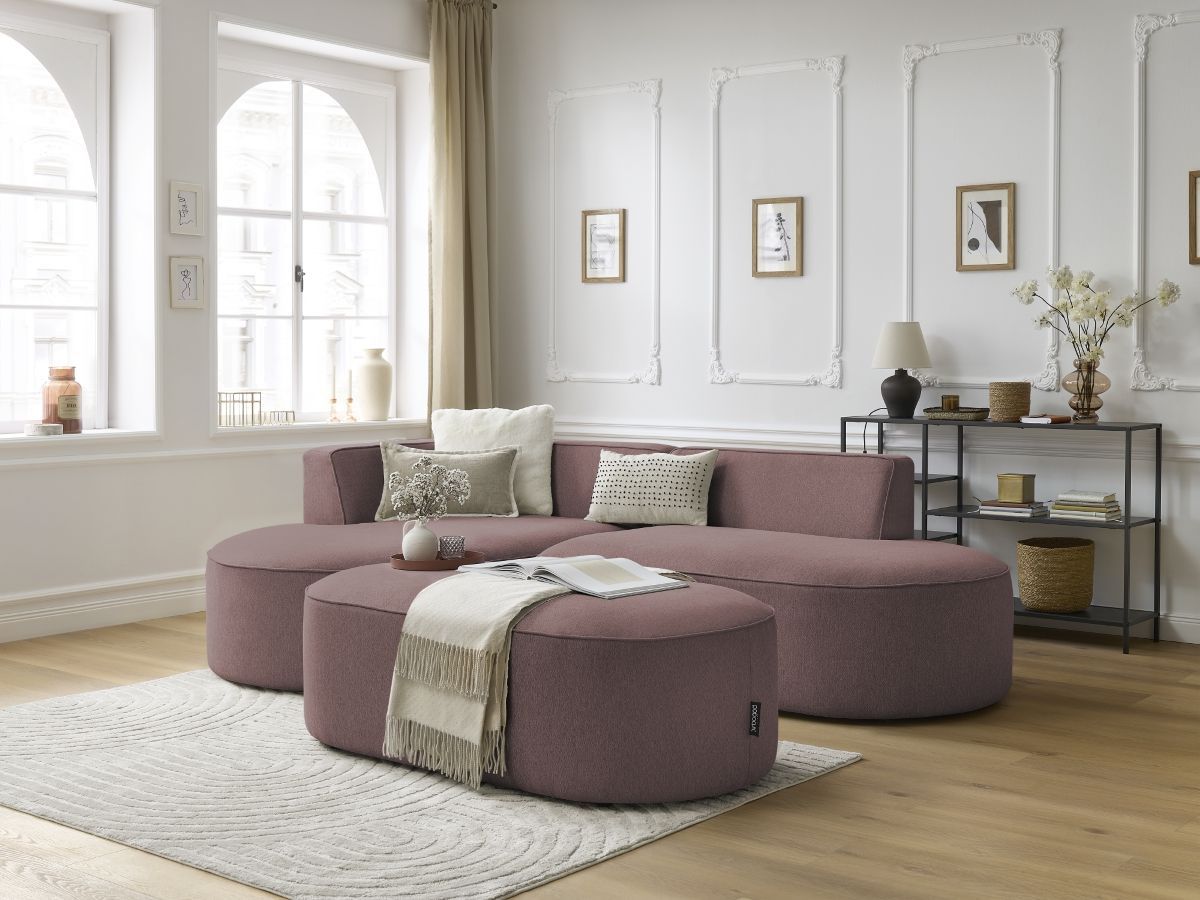 Canapé d'angle fixe ROUSSEAU tissu chiné avec pouf