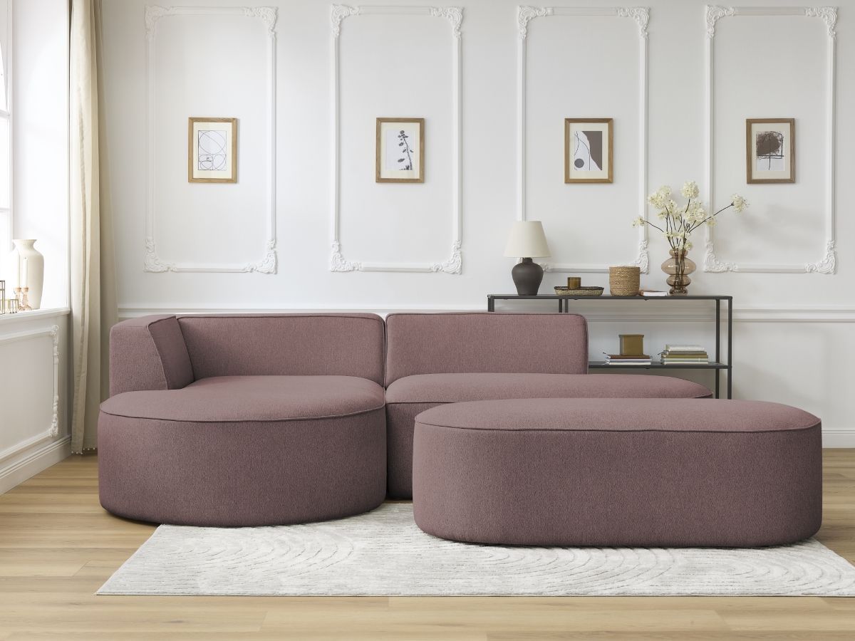 Canapé d'angle fixe ROUSSEAU tissu chiné avec pouf
