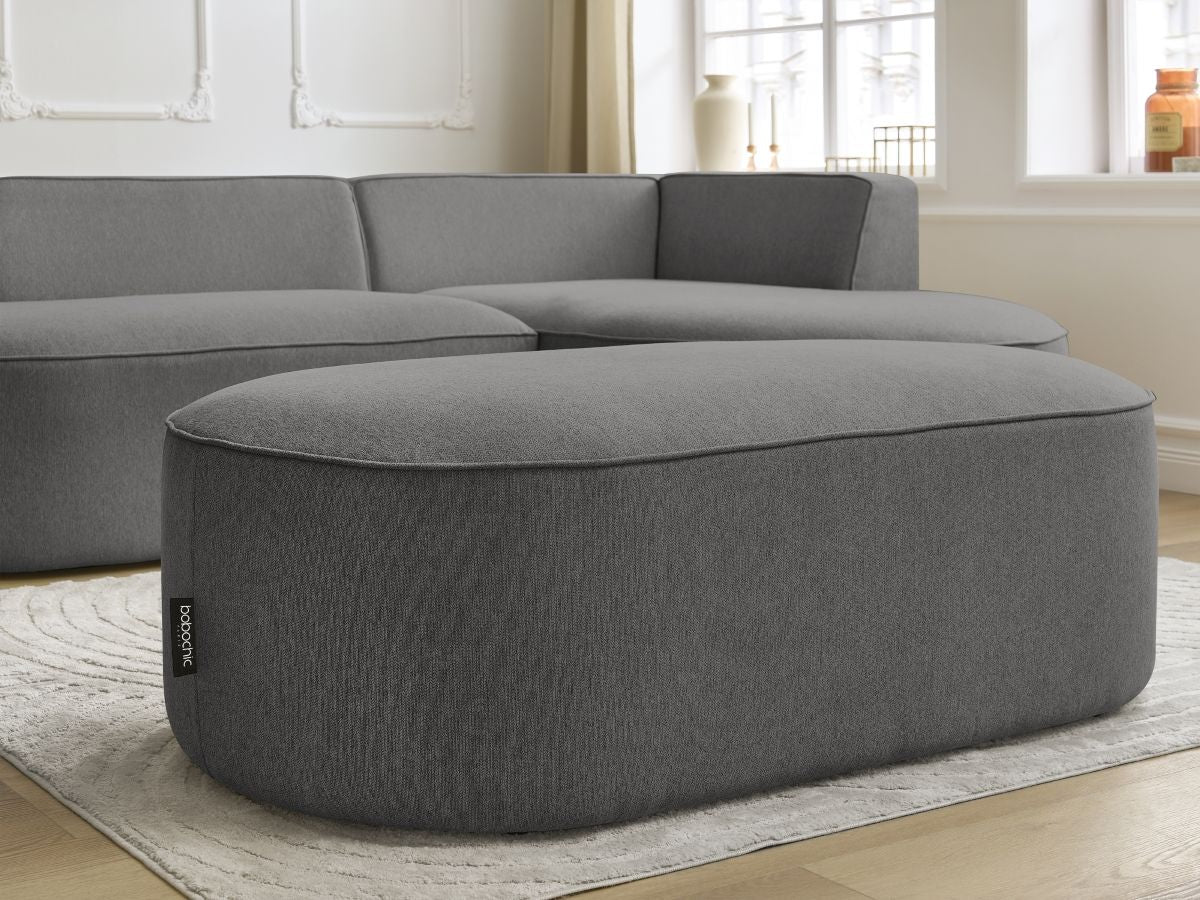 Canapé d'angle fixe ROUSSEAU tissu chiné avec pouf