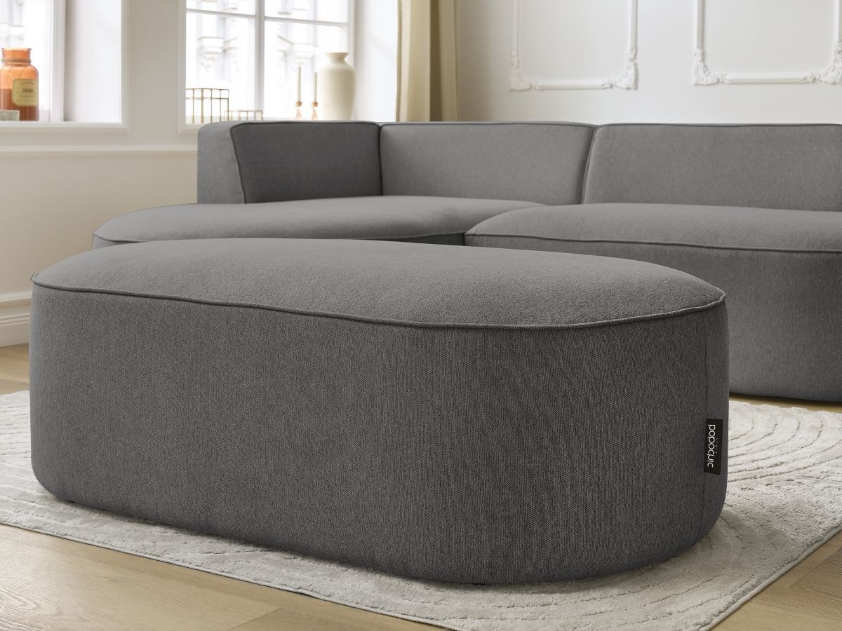 Canapé d'angle fixe ROUSSEAU tissu chiné avec pouf