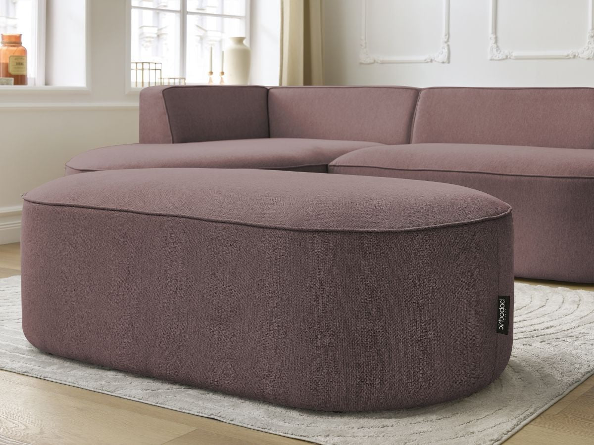 Canapé d'angle fixe ROUSSEAU tissu chiné avec pouf