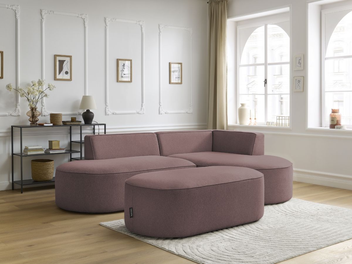 Canapé d'angle fixe ROUSSEAU tissu chiné avec pouf