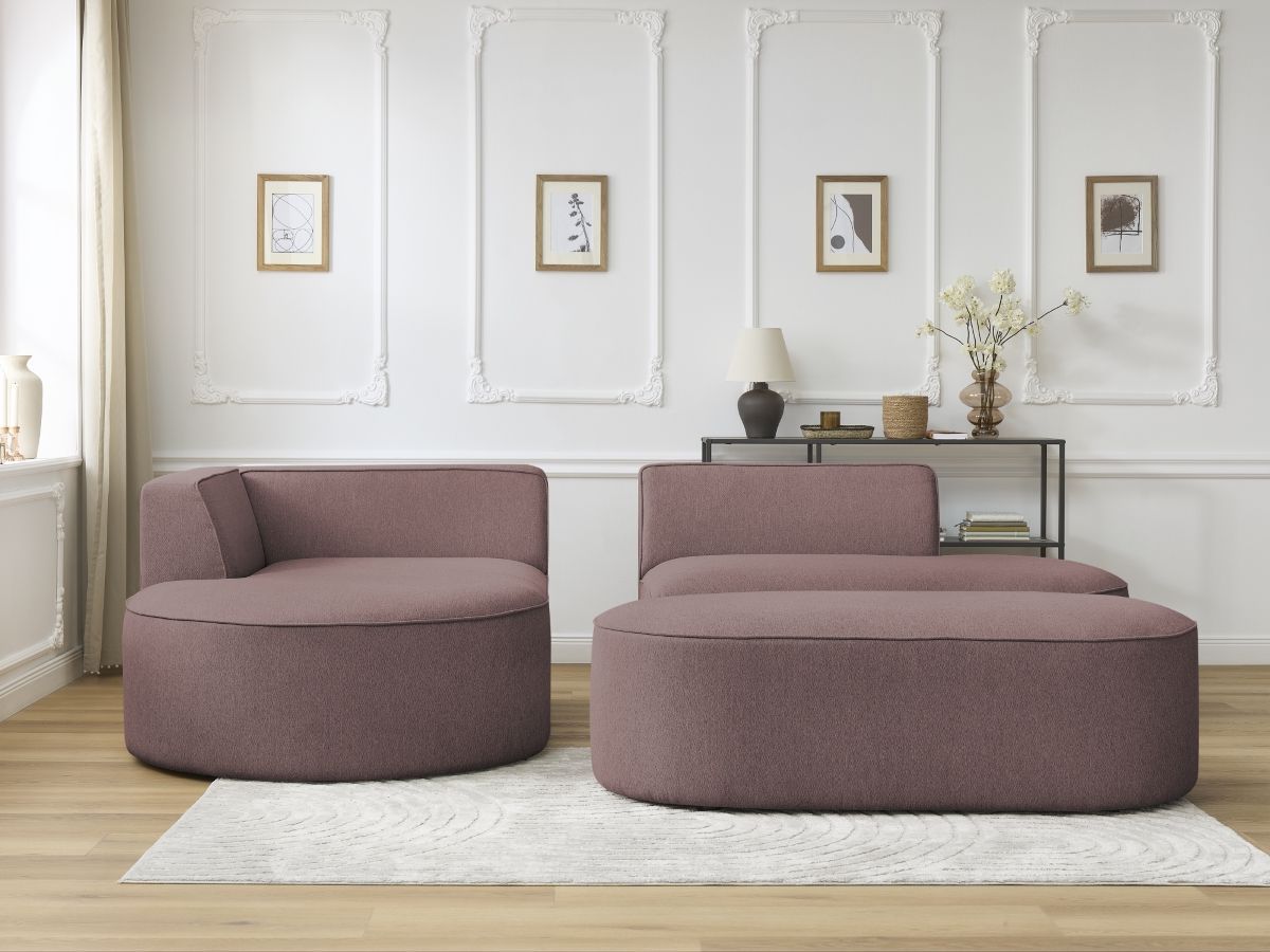 Canapé d'angle fixe ROUSSEAU tissu chiné avec pouf
