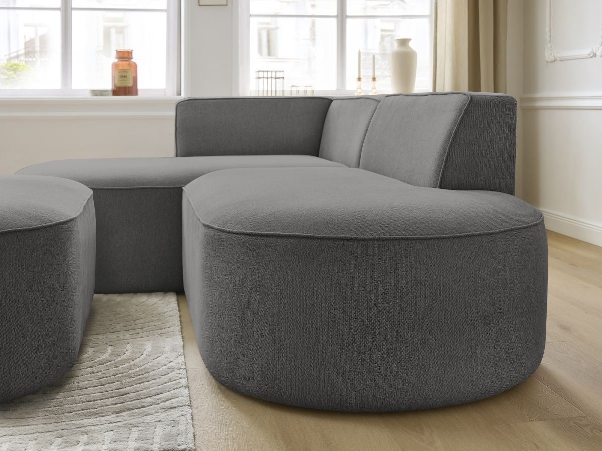 Canapé d'angle fixe ROUSSEAU tissu chiné avec pouf