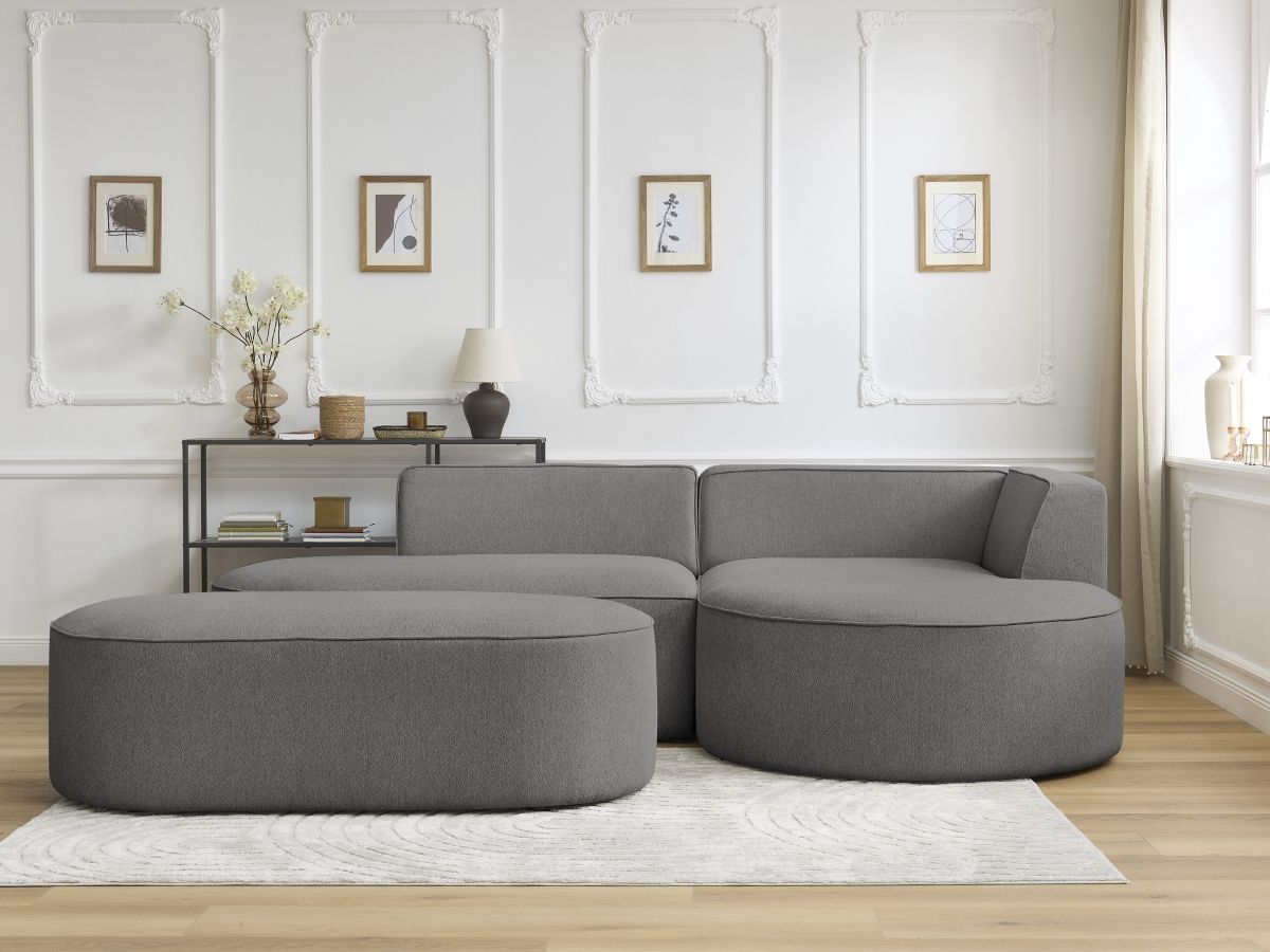 Canapé d'angle fixe ROUSSEAU tissu chiné avec pouf