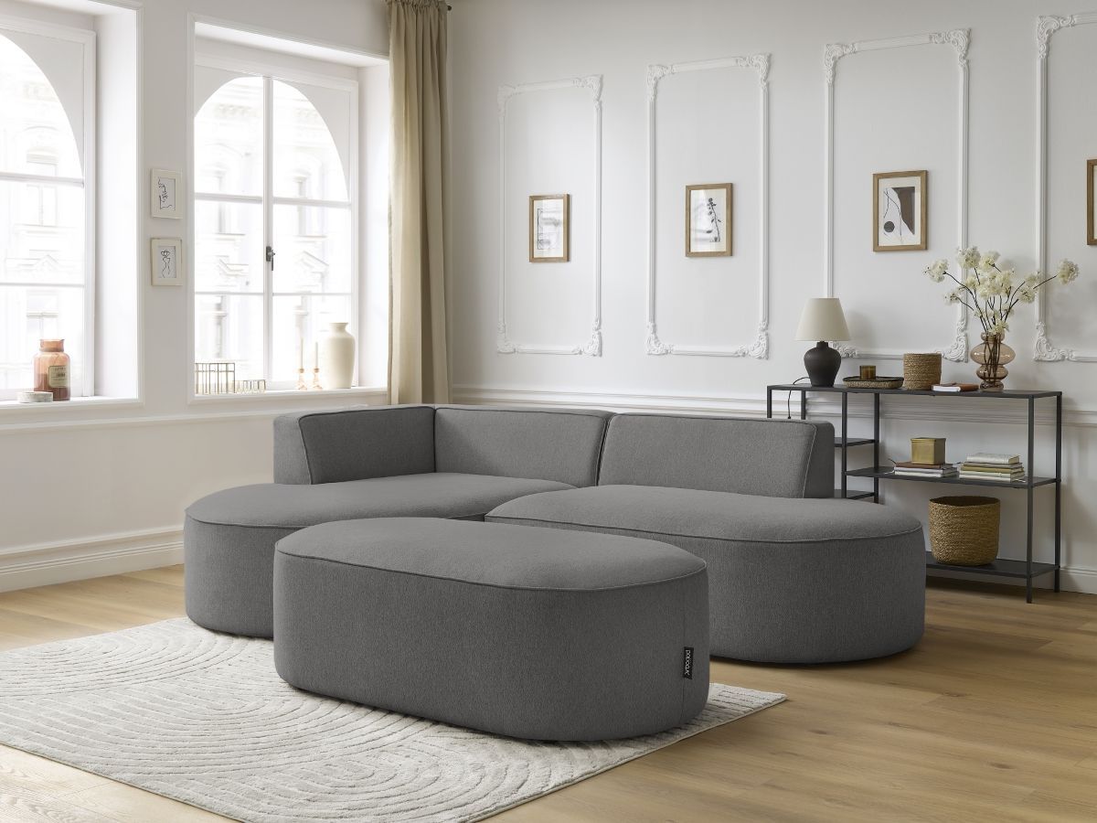 Canapé d'angle fixe ROUSSEAU tissu chiné avec pouf