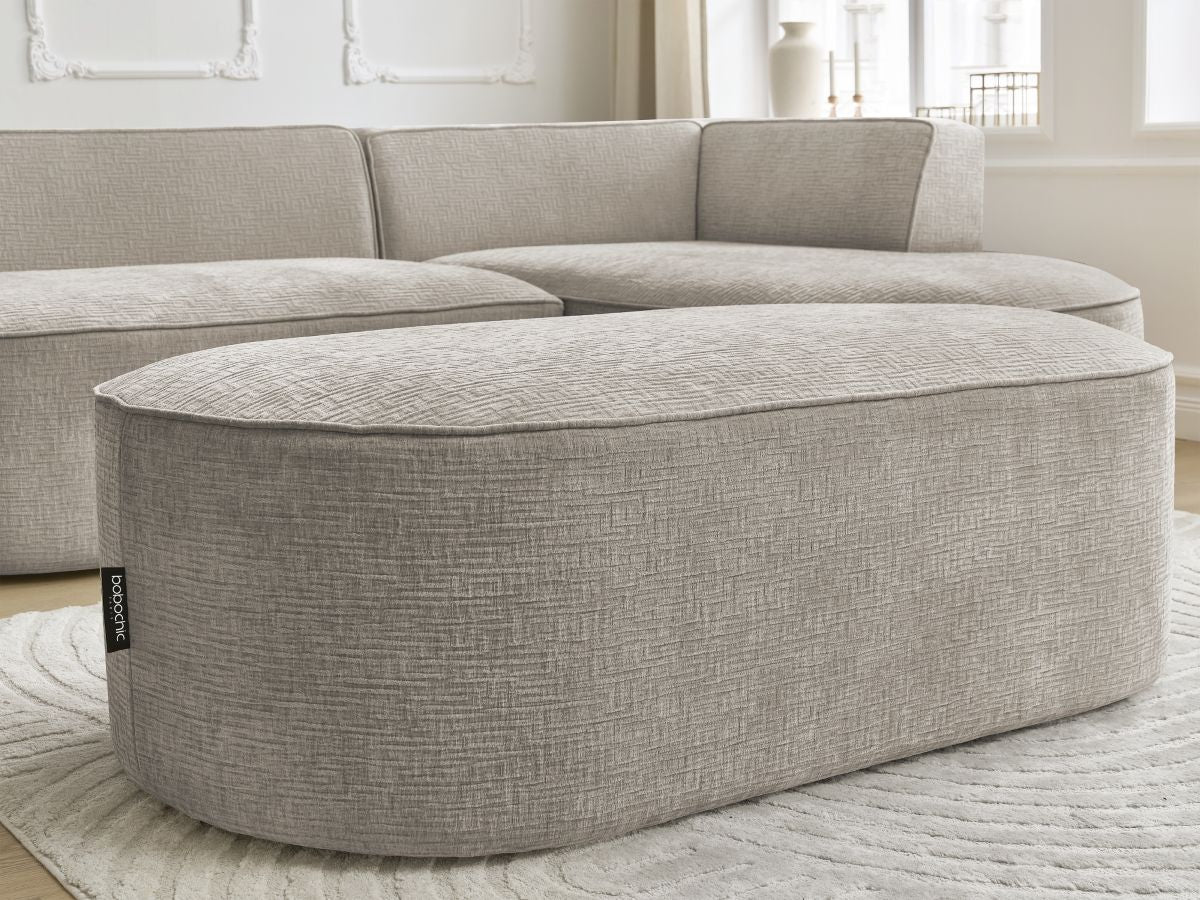 Canapé d'angle fixe ROUSSEAU tissu texturé avec pouf