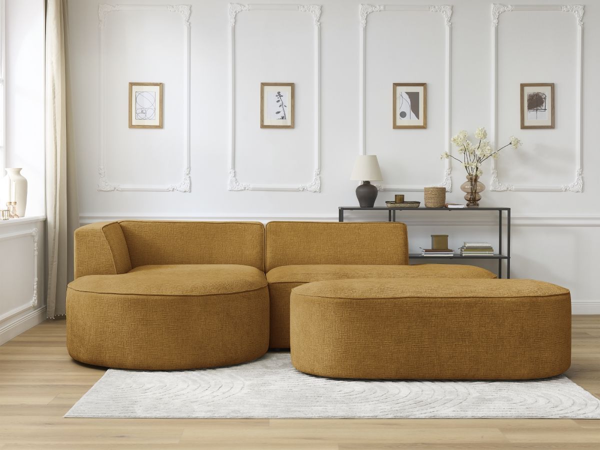 Canapé d'angle fixe ROUSSEAU tissu texturé avec pouf
