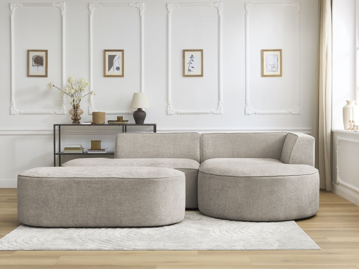 Canapé d'angle fixe ROUSSEAU tissu texturé avec pouf