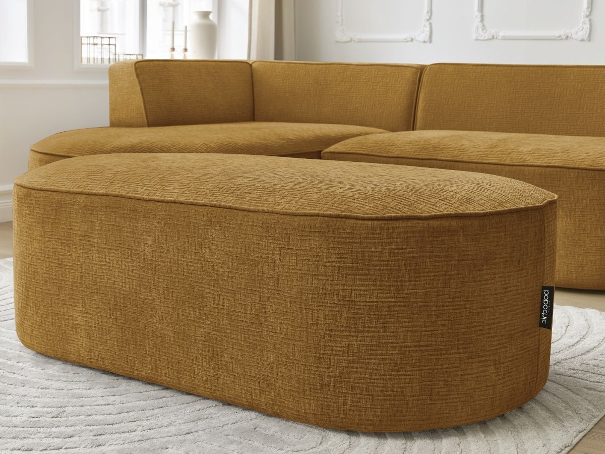 Canapé d'angle fixe ROUSSEAU tissu texturé avec pouf