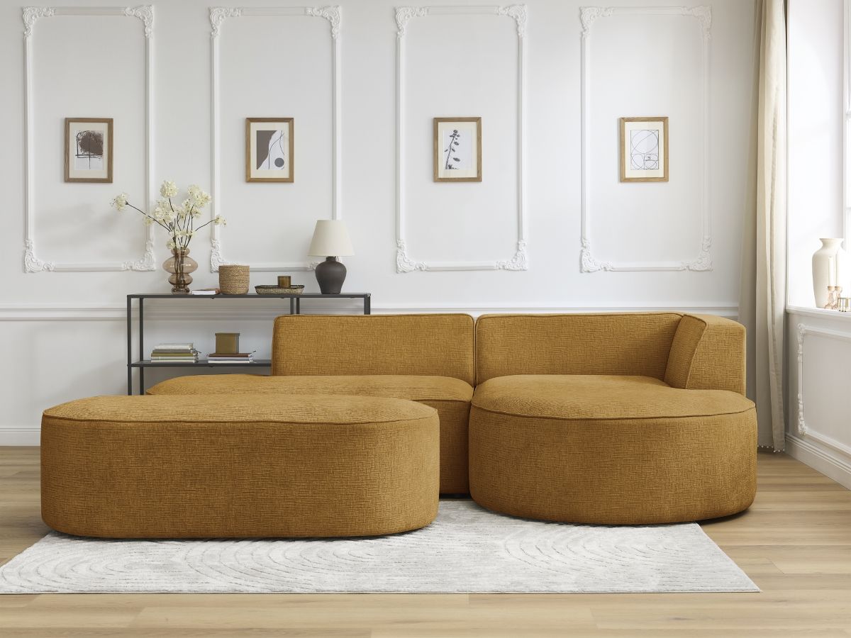 Canapé d'angle fixe ROUSSEAU tissu texturé avec pouf