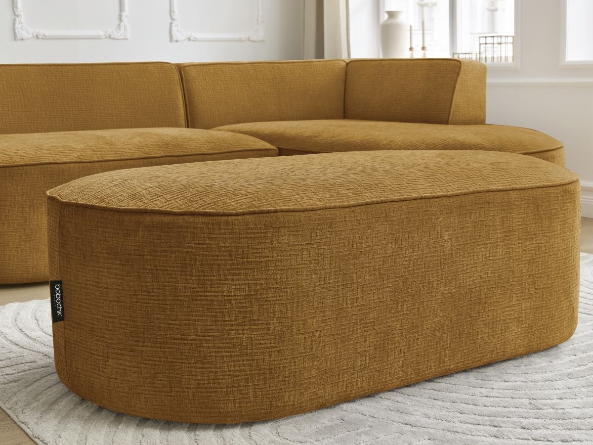 Canapé d'angle fixe ROUSSEAU tissu texturé avec pouf