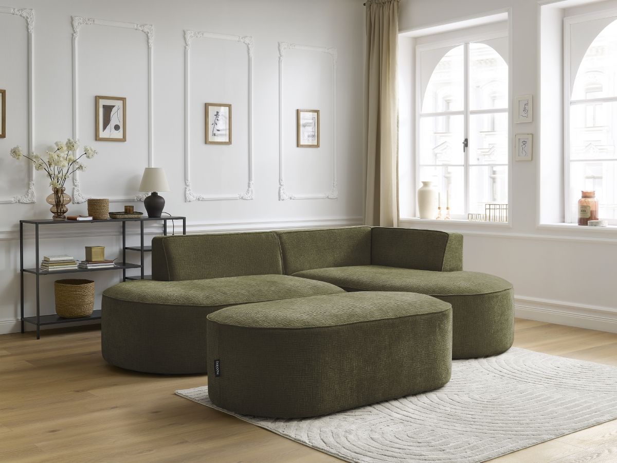 Canapé d'angle fixe ROUSSEAU tissu texturé avec pouf