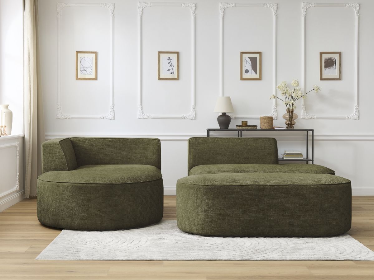 Canapé d'angle fixe ROUSSEAU tissu texturé avec pouf