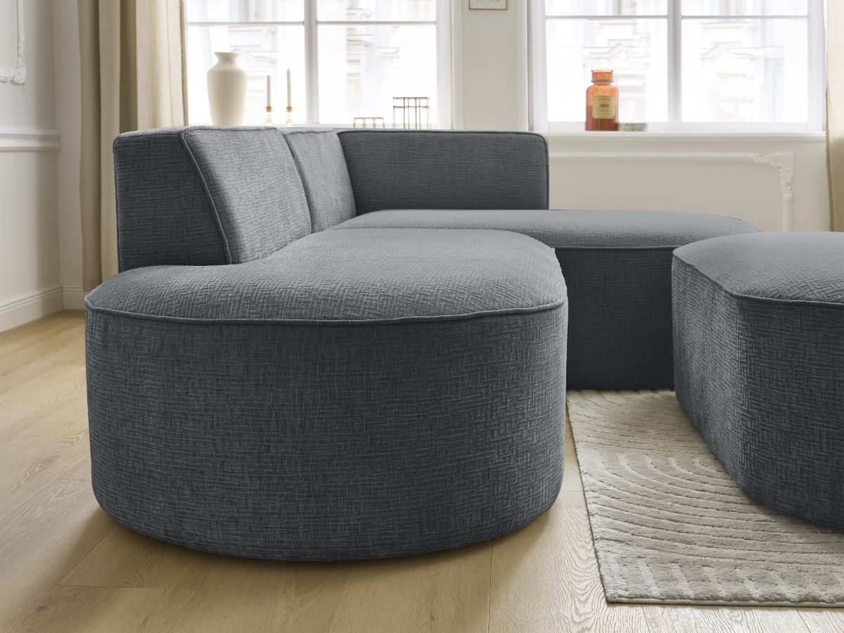 Canapé d'angle fixe ROUSSEAU tissu texturé avec pouf