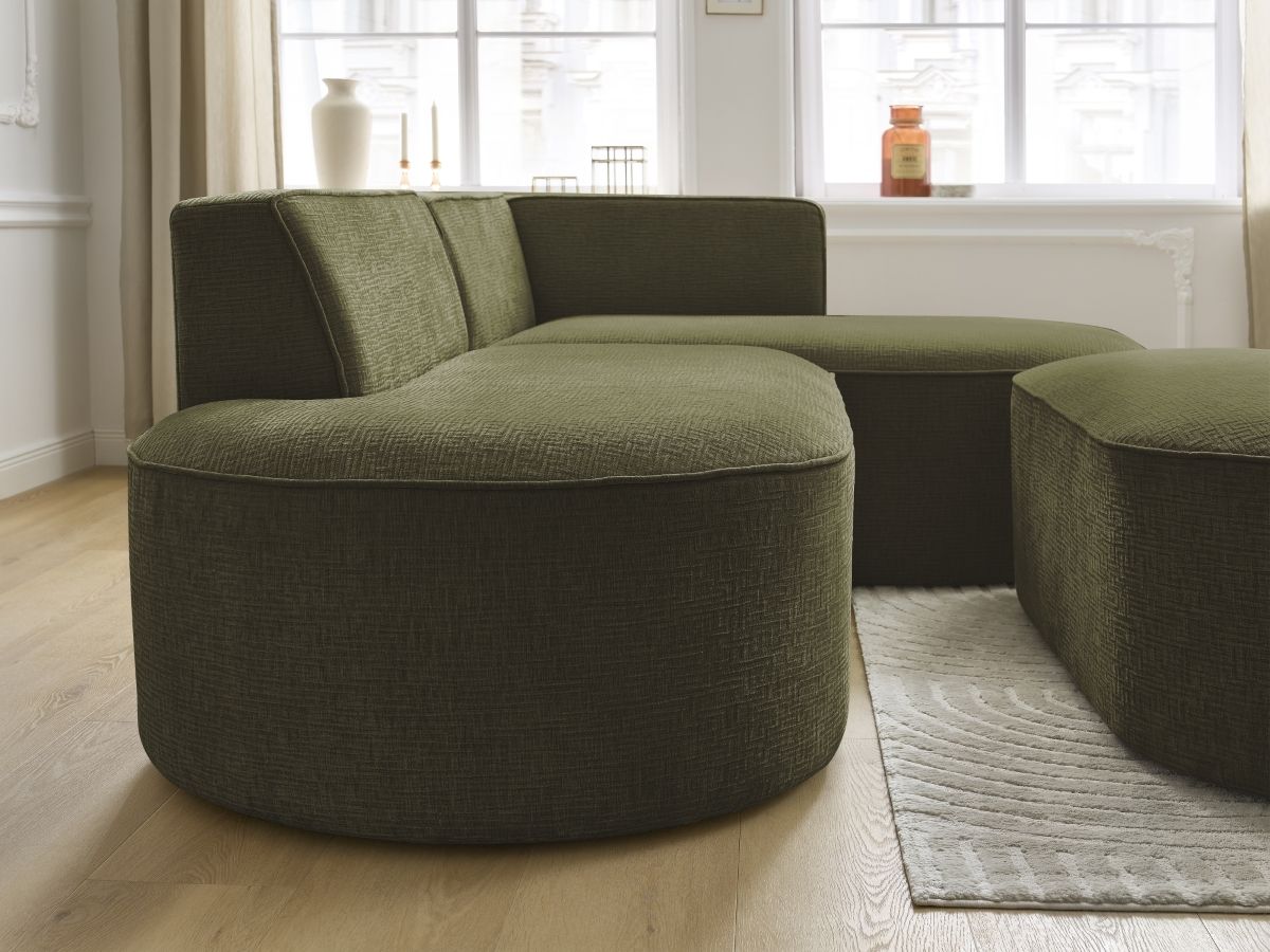 Canapé d'angle fixe ROUSSEAU tissu texturé avec pouf