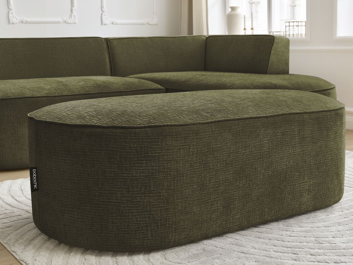 Canapé d'angle fixe ROUSSEAU tissu texturé avec pouf