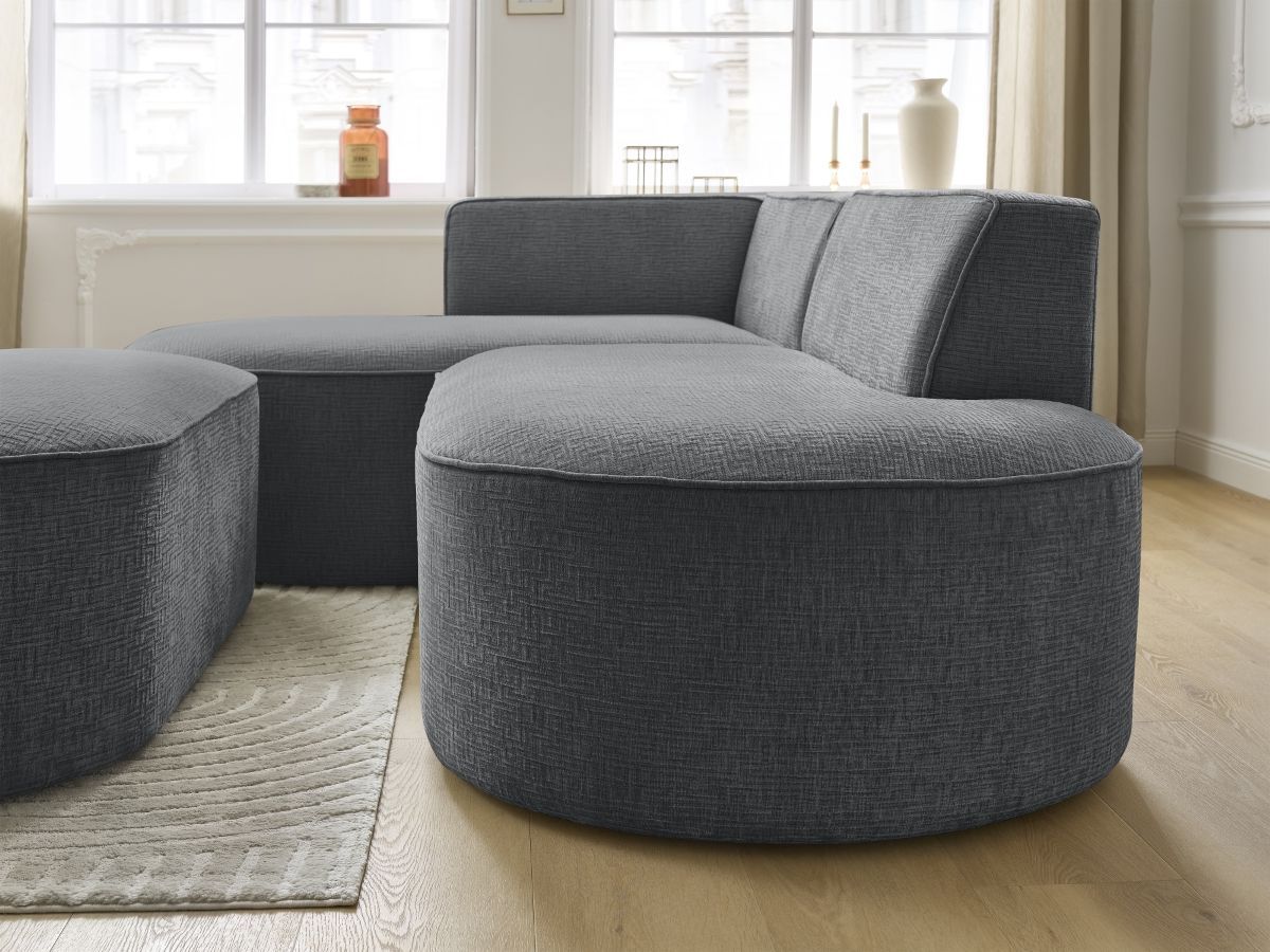 Canapé d'angle fixe ROUSSEAU tissu texturé avec pouf