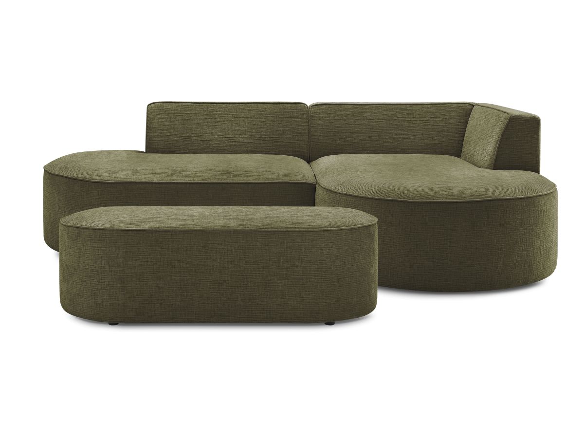 Canapé d'angle fixe ROUSSEAU tissu texturé avec pouf