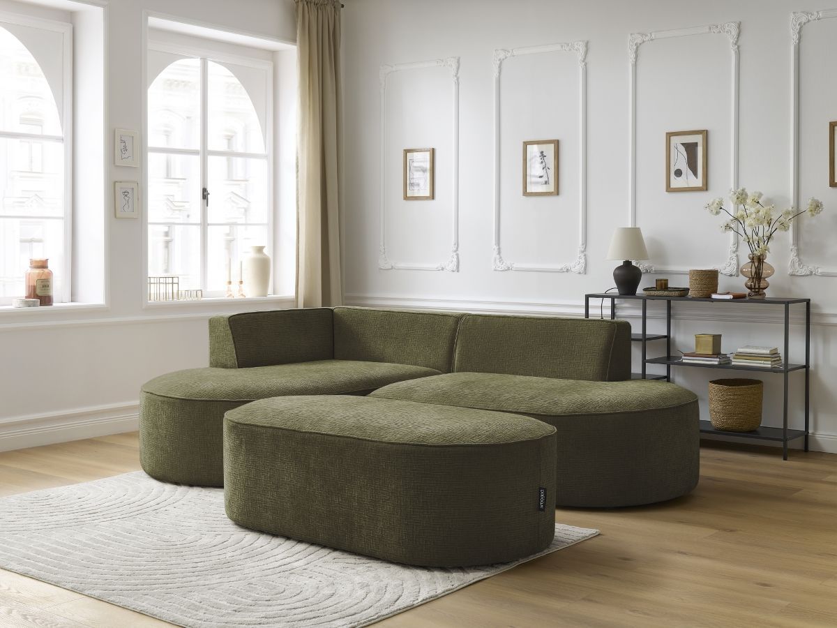 Canapé d'angle fixe ROUSSEAU tissu texturé avec pouf