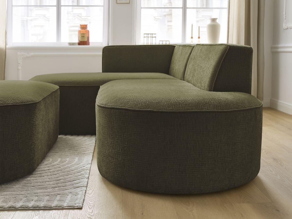 Canapé d'angle fixe ROUSSEAU tissu texturé avec pouf