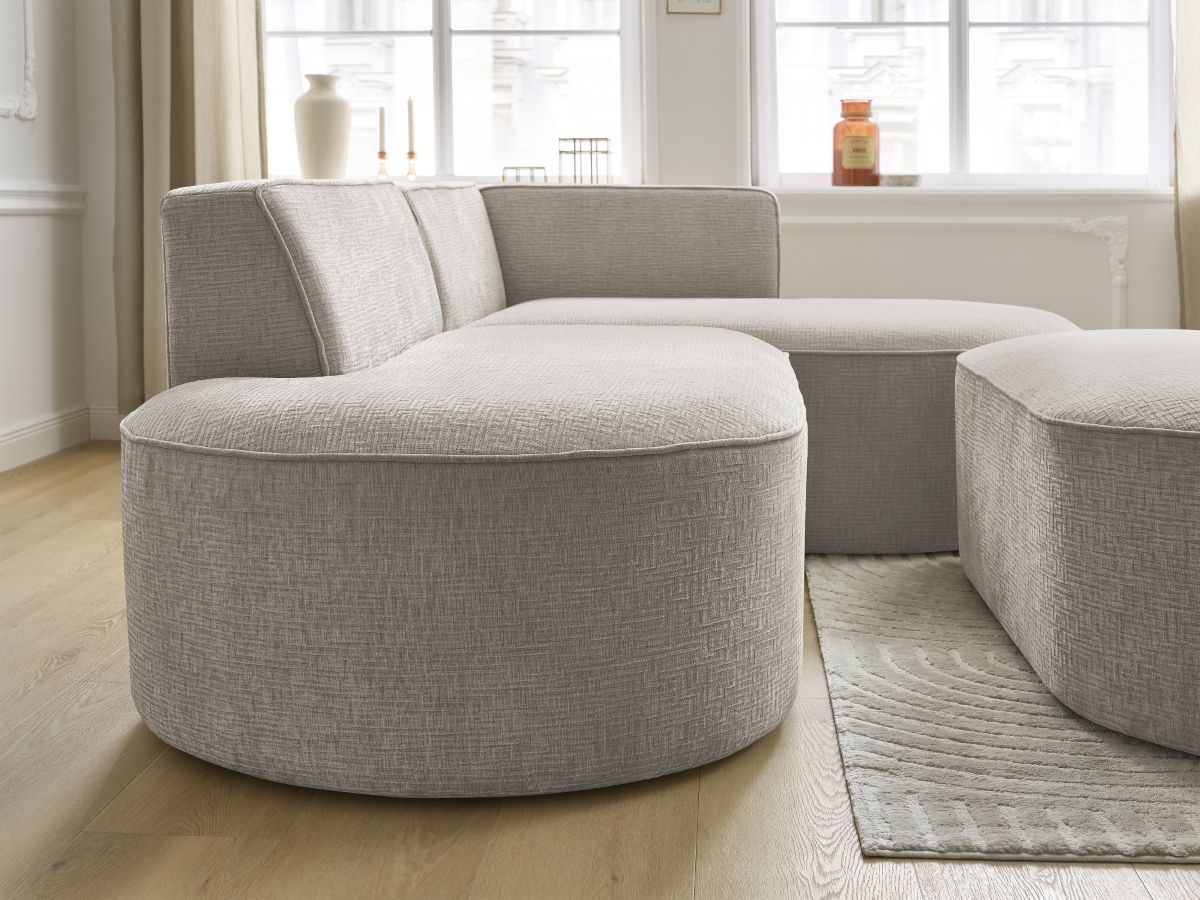 Canapé d'angle fixe ROUSSEAU tissu texturé avec pouf